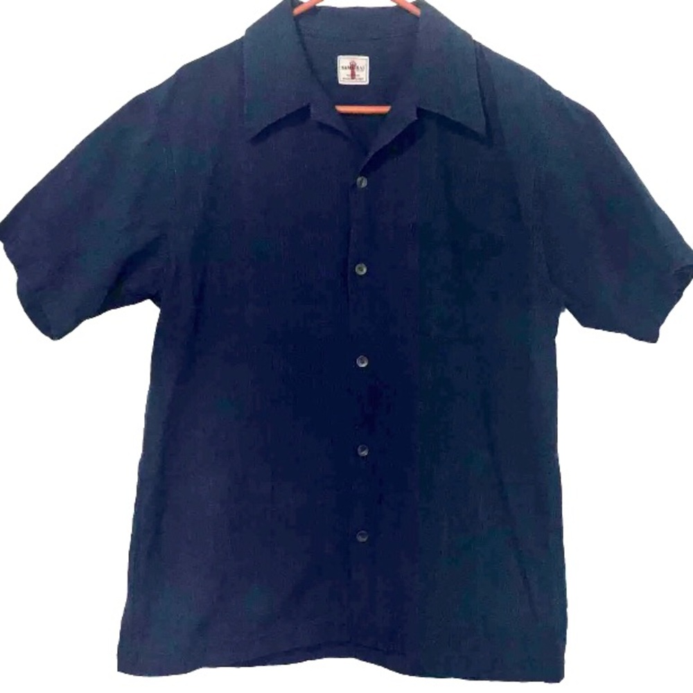 Samurai Mens XXL Button Up Navy Blue Denim Shirt Short Sleeve 100% Cotton
